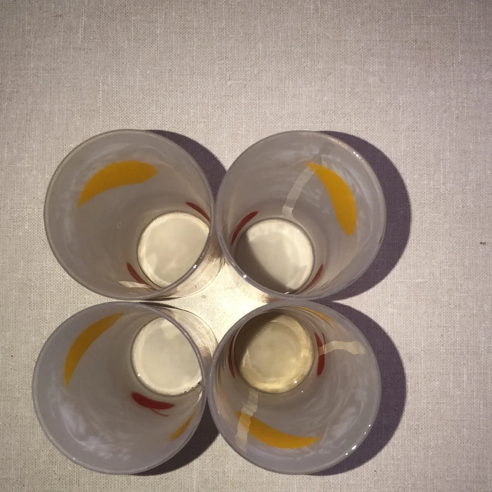 VINTAGE TOM COLLINS FROSTED SLIM TALL LEMON & CHERRY SET‎ OF 4 GLASSES